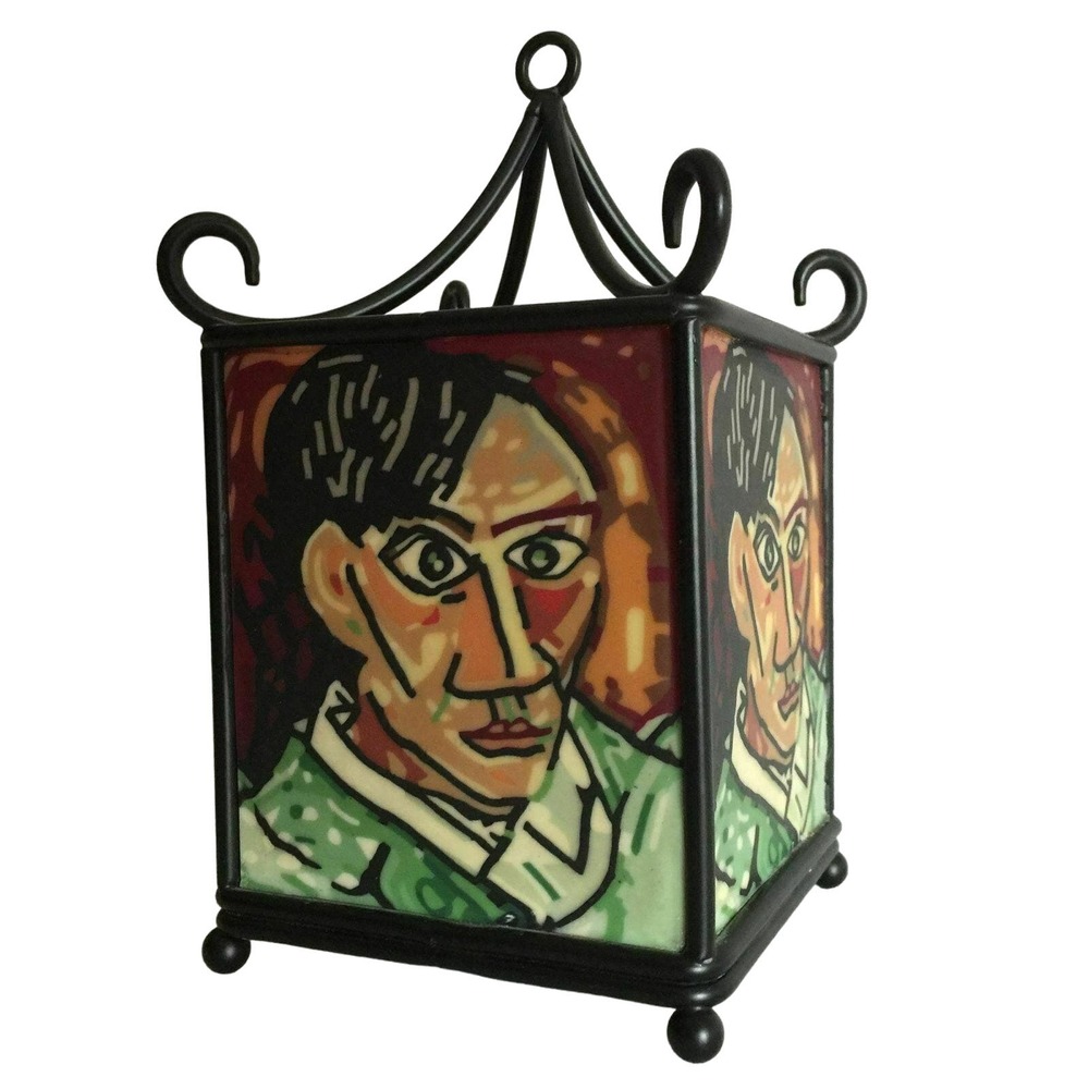 Pablo Picasso Cubism Self Portrait Glass & Iron Lantern Tea Light Candle Holder